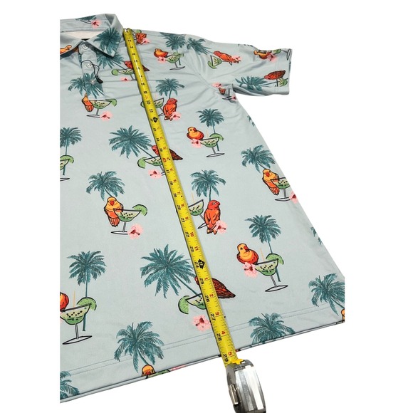 Waggle‎ Golf Polo Men's L Blue Margarita Birds All-Over Print Shirt - Picture 10 of 12